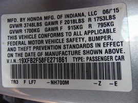2015 Honda Civic LX Silver Sedan 1.8L AT #A24889